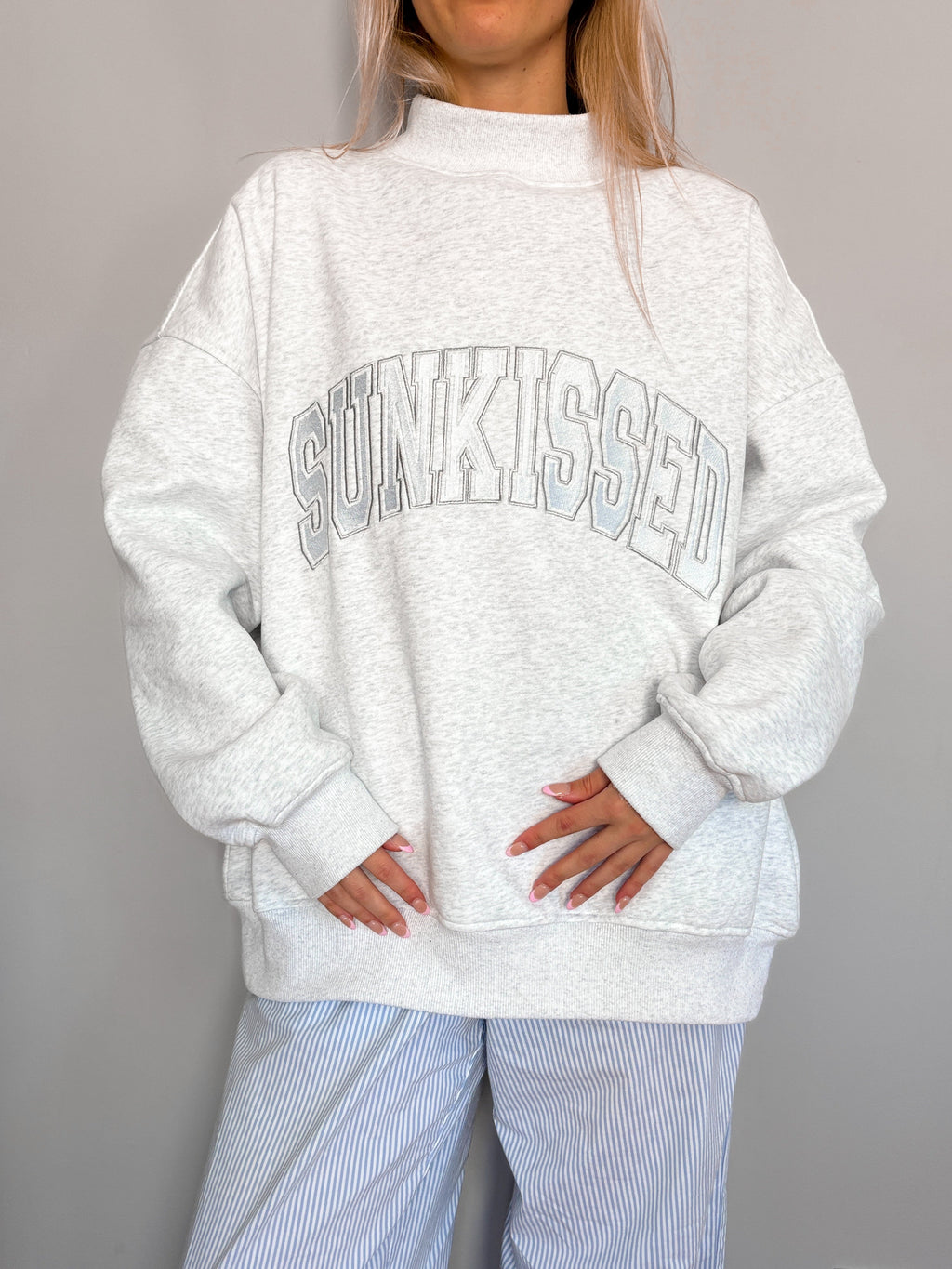 Sunkissed Collegiate Embroider Oversized Mockneck Sweatshirt