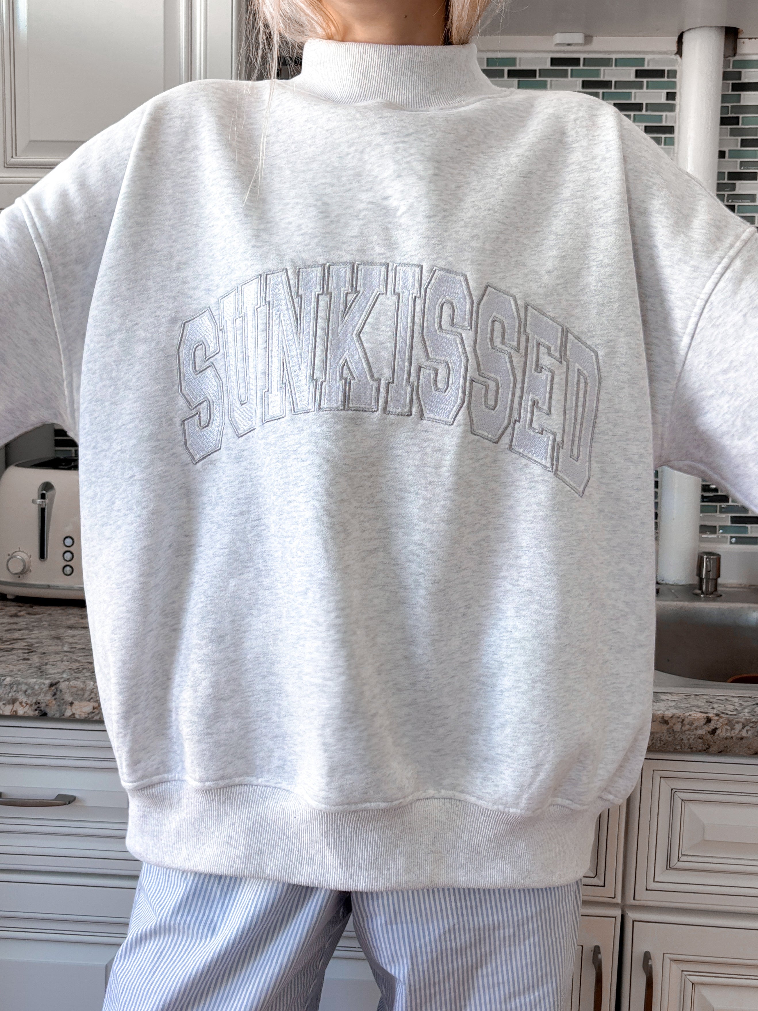 Sunkissed Collegiate Embroider Oversized Mockneck Sweatshirt