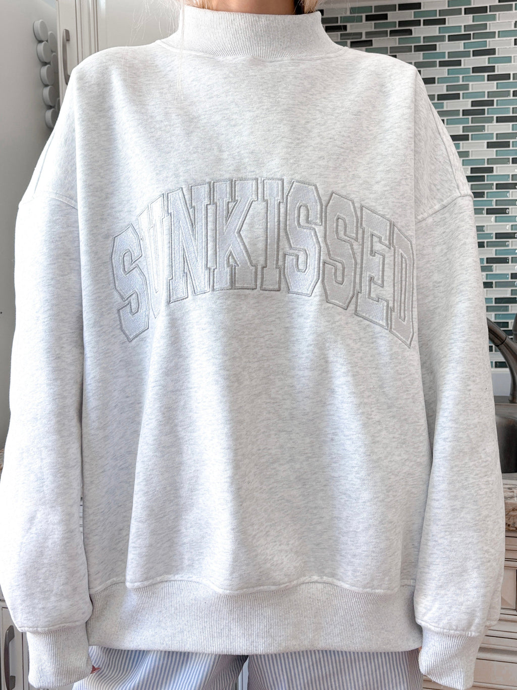 Sunkissed Collegiate Embroider Oversized Mockneck Sweatshirt