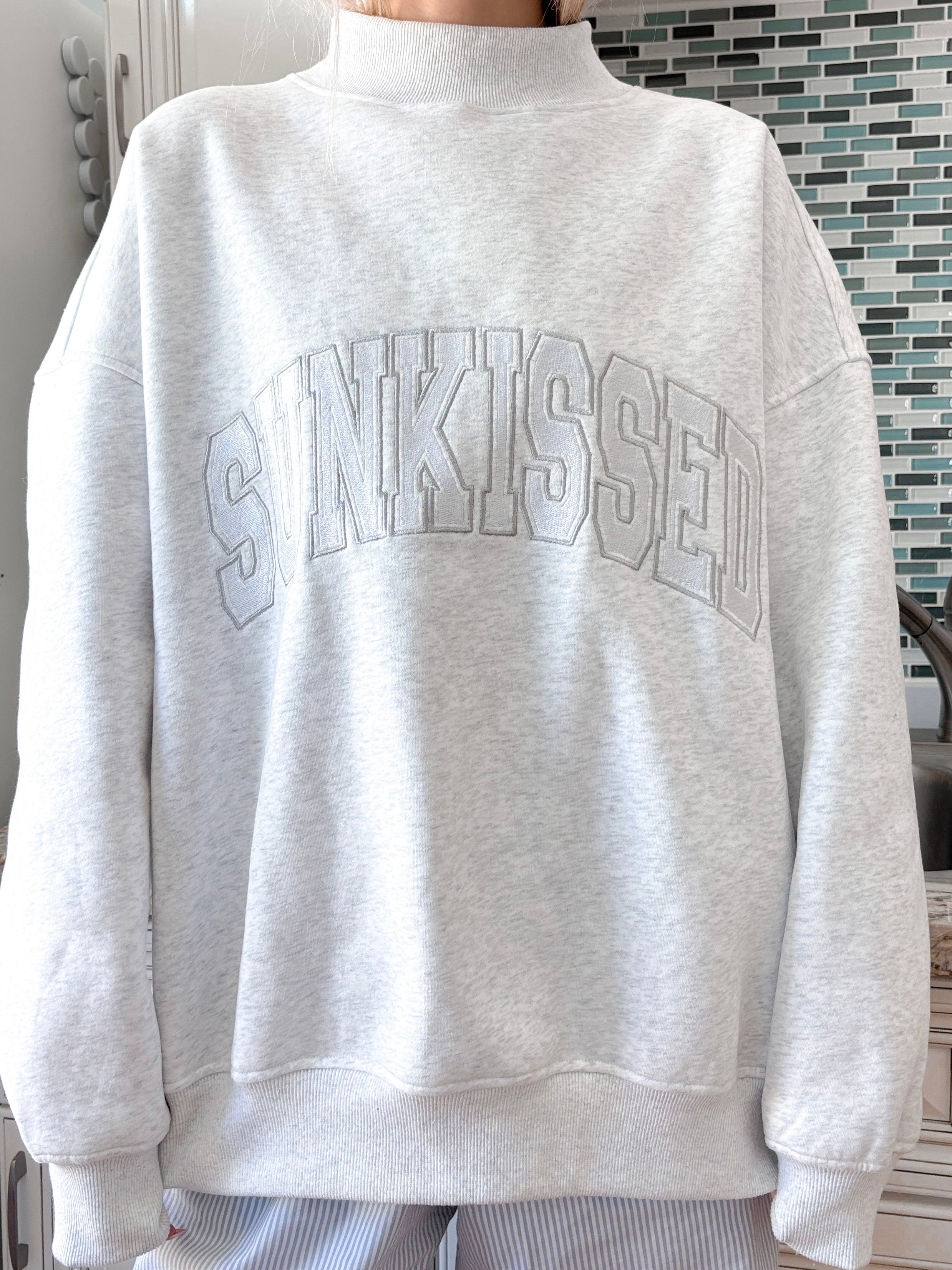 Sunkissed Collegiate Embroider Oversized Mockneck Sweatshirt