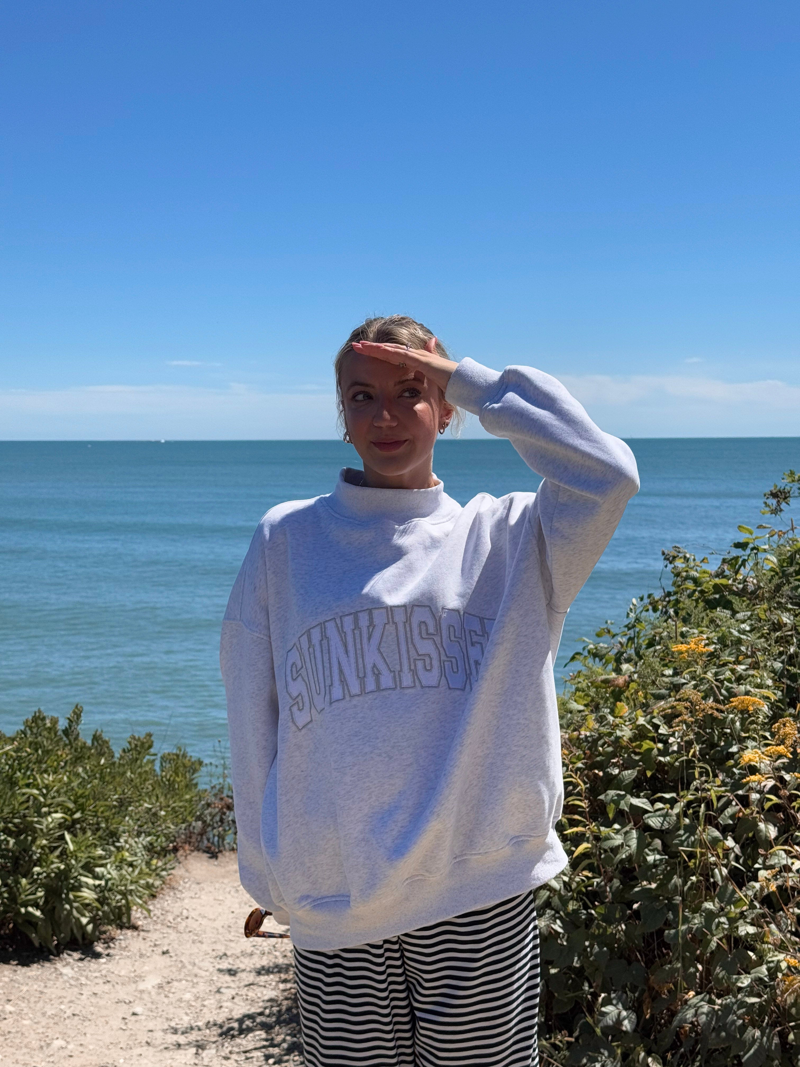 Sunkissed Collegiate Embroider Oversized Mockneck Sweatshirt