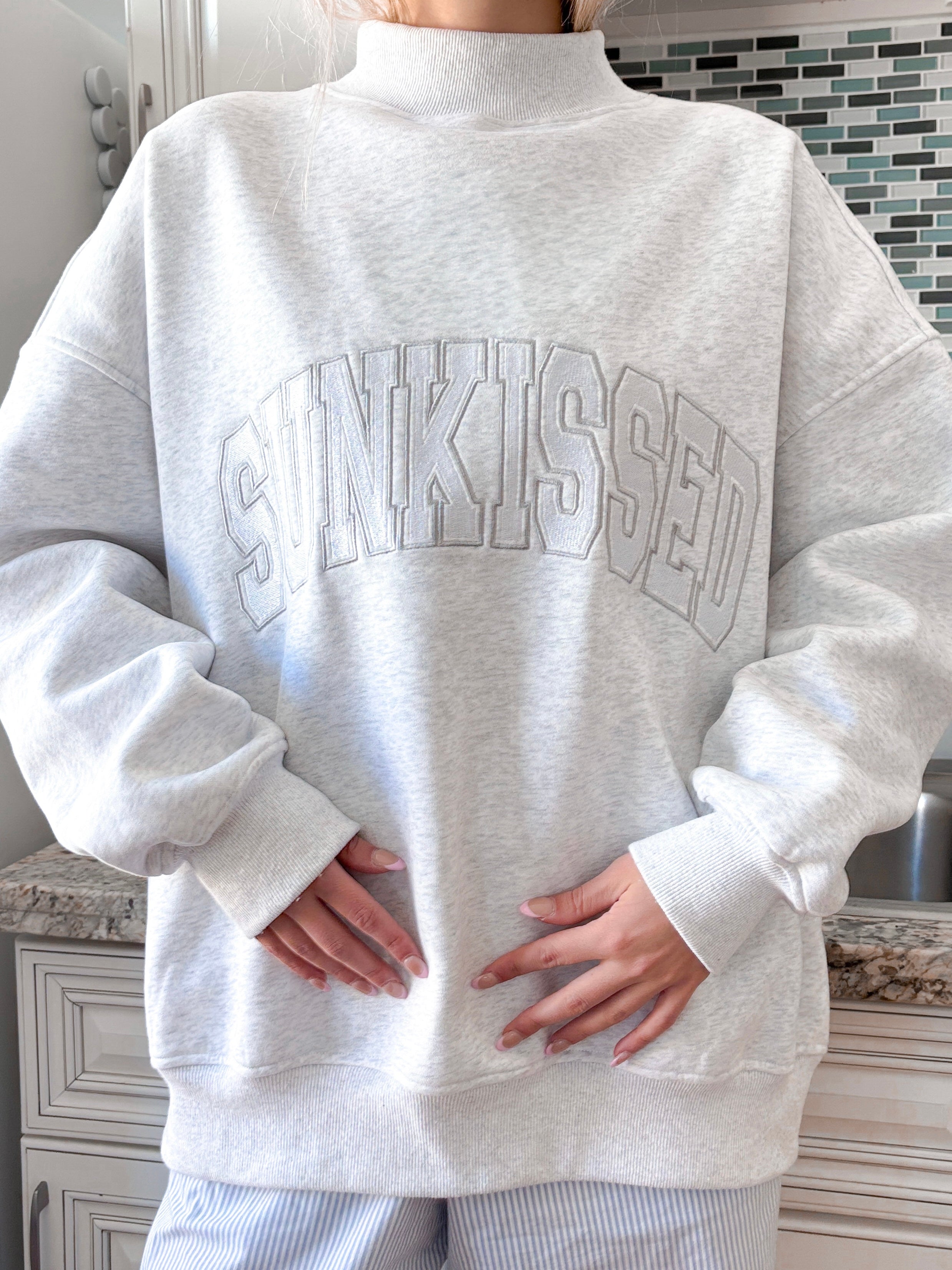 Sunkissed Collegiate Embroider Oversized Mockneck Sweatshirt