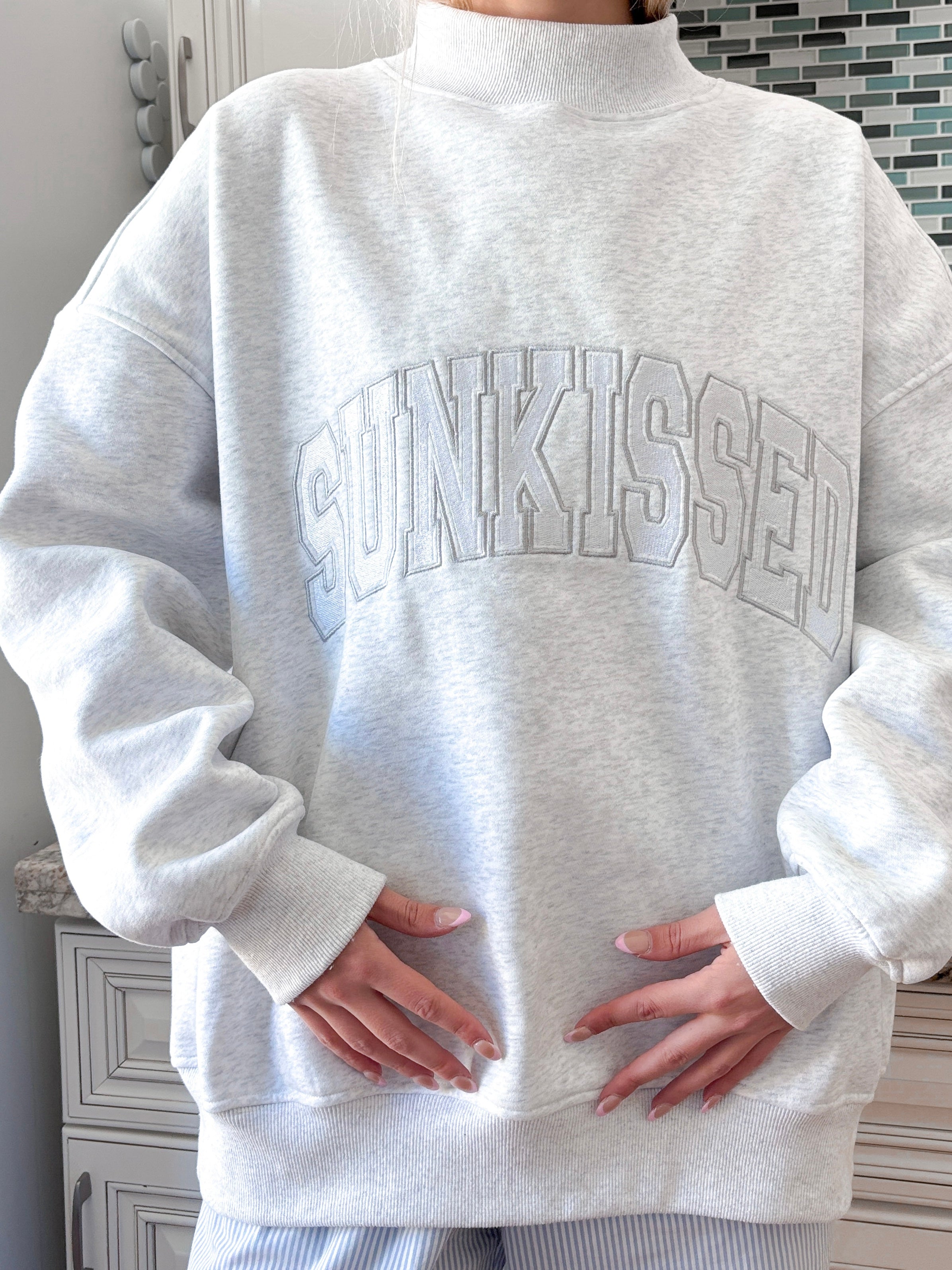 Sunkissed Collegiate Embroider Oversized Mockneck Sweatshirt