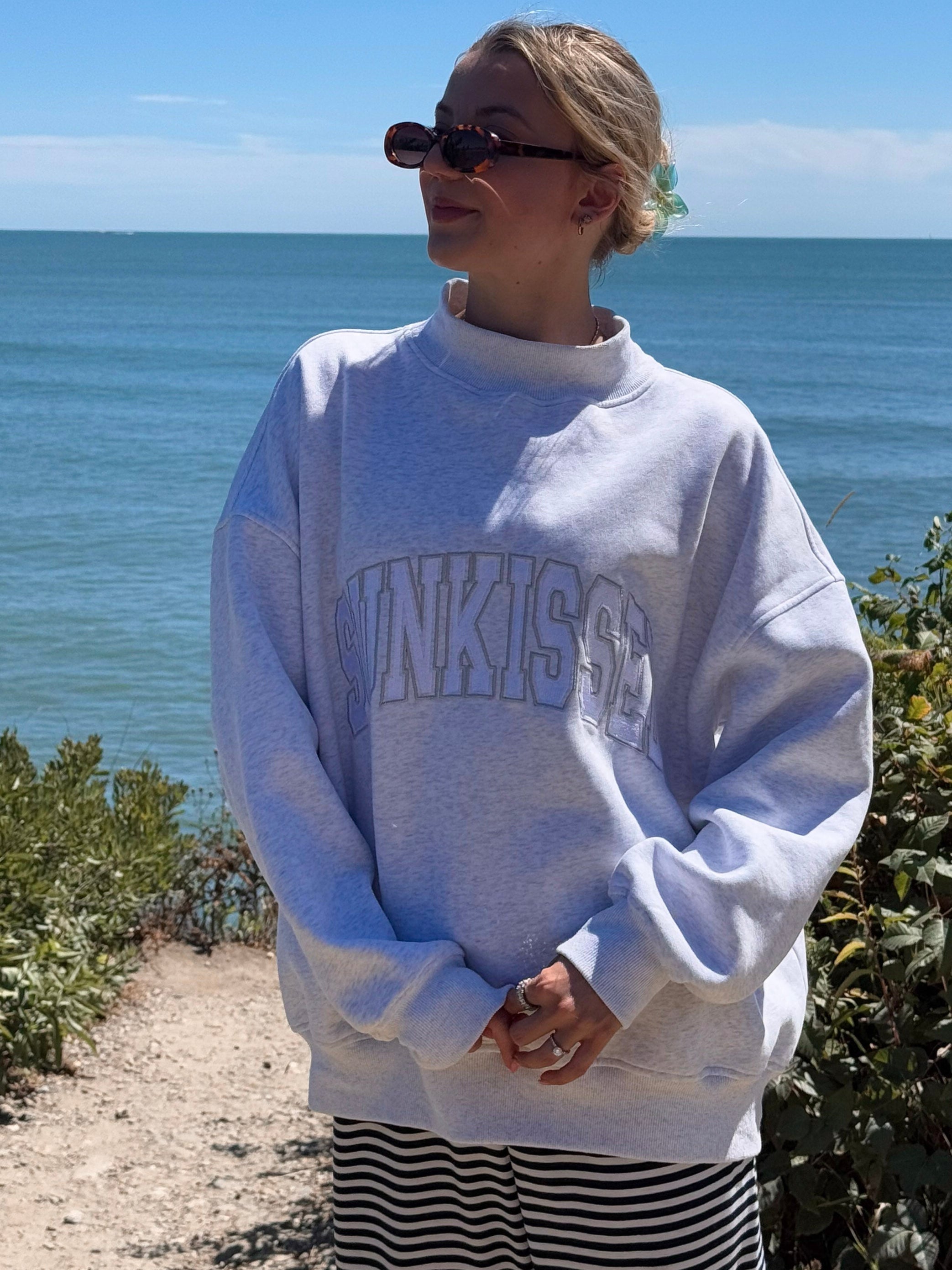 Sunkissed Collegiate Embroider Oversized Mockneck Sweatshirt